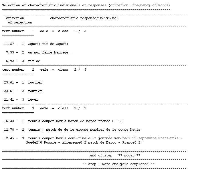 r&eacute;sultats textuels (clustering)