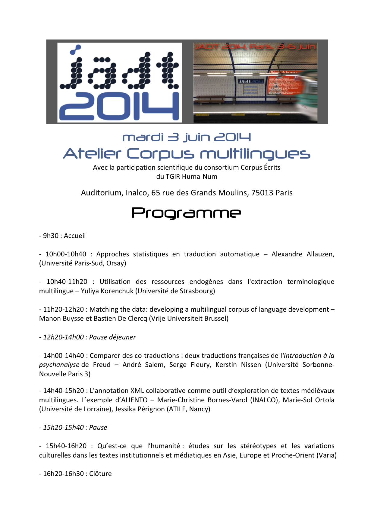 Atelier Corpus Multilingues