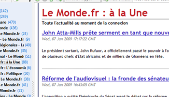 Fil RSS du Monde vu dans le logiciel FeedDemon