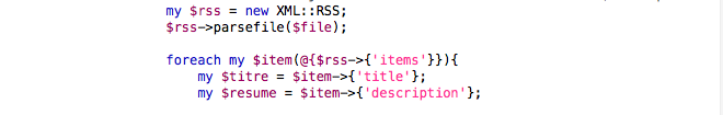 Début boucle avec XML::RSS