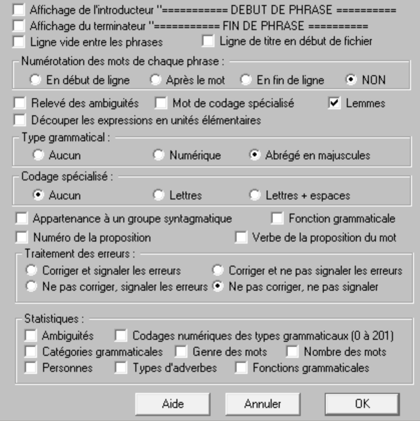 Paramètres de Cordial