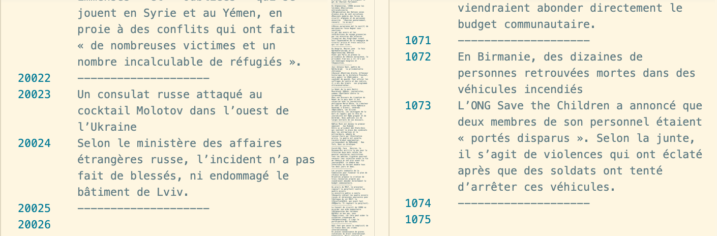 Comparaison des nombres de lignes