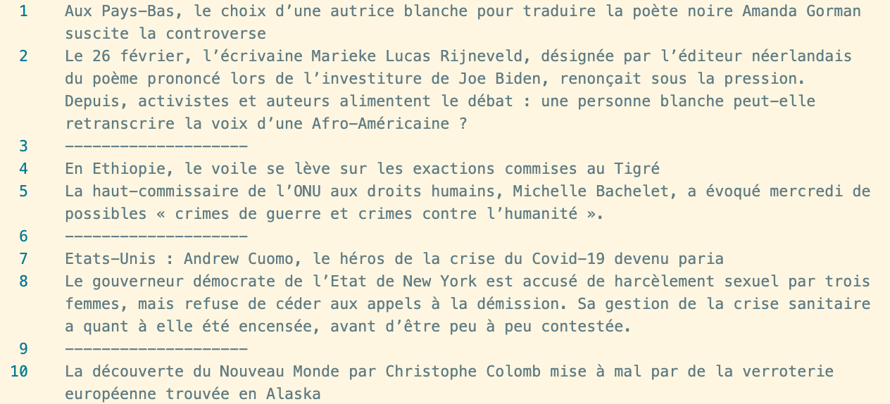 aperçu du fichier texte sorti par Python
