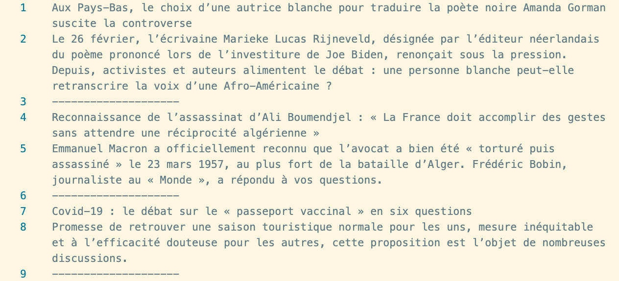 aperçu du fichier texte sorti par Perl