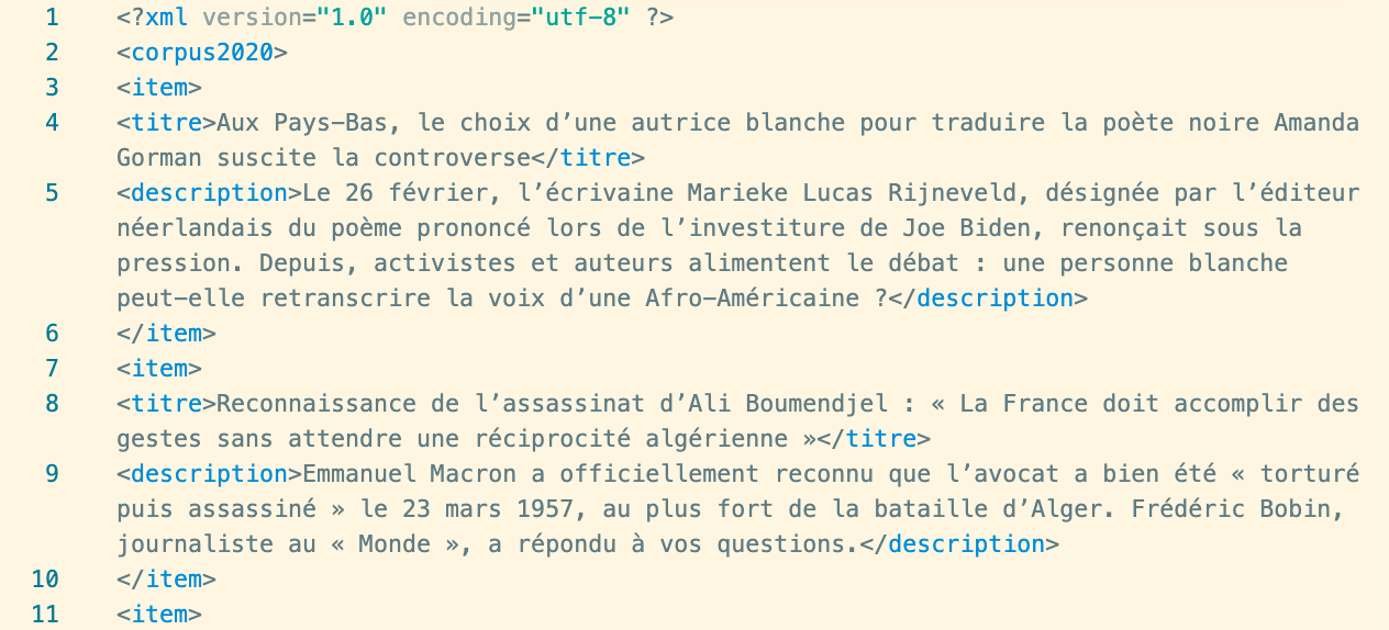 aperçu du fichier XML